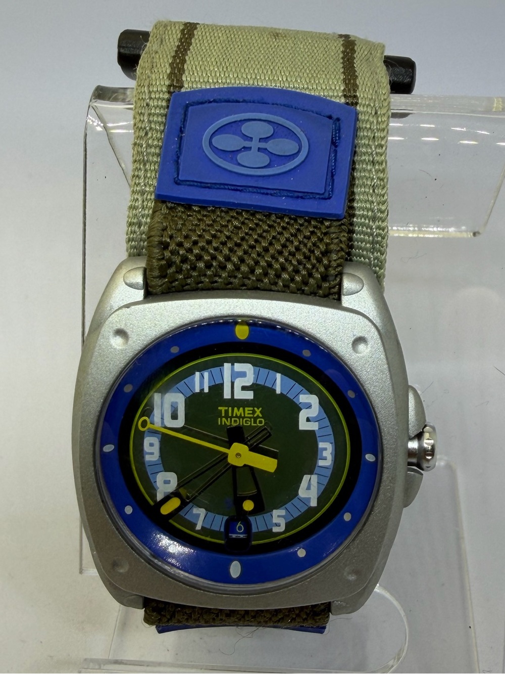 Timex Olive Green and Royal Blue Nylon Strap Watch